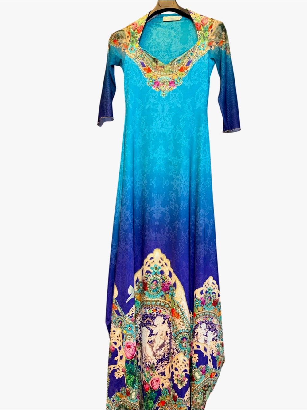 Michal Negrin Swarovski ocean ombré cherub angel gown maxi dress roses like new